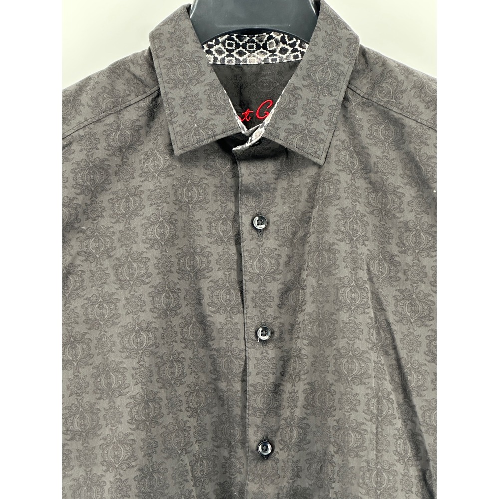 Robert Graham Shirt Mens Small Black Tonal Damask Jacquard Classic Fit Modern - Picture 8 of 10